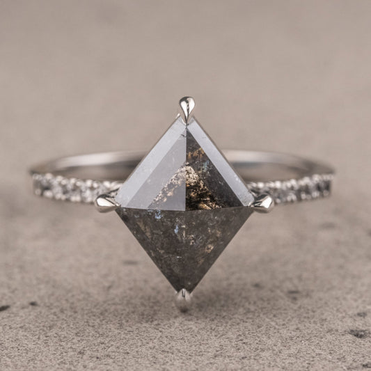 Natural Salt And Pepper 1.52CT Pear Diamond Art Nouveau Wedding Ring