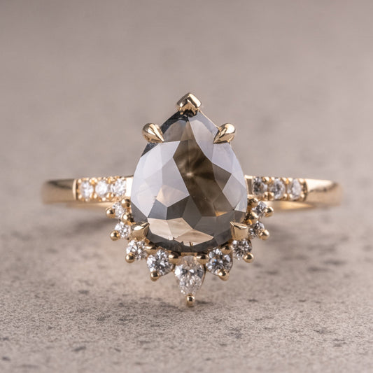 Natural Salt And Pepper 1.10CT Round Diamond Art Deco Unique Engagement Ring | Handmade Ring | Anniversary Ring