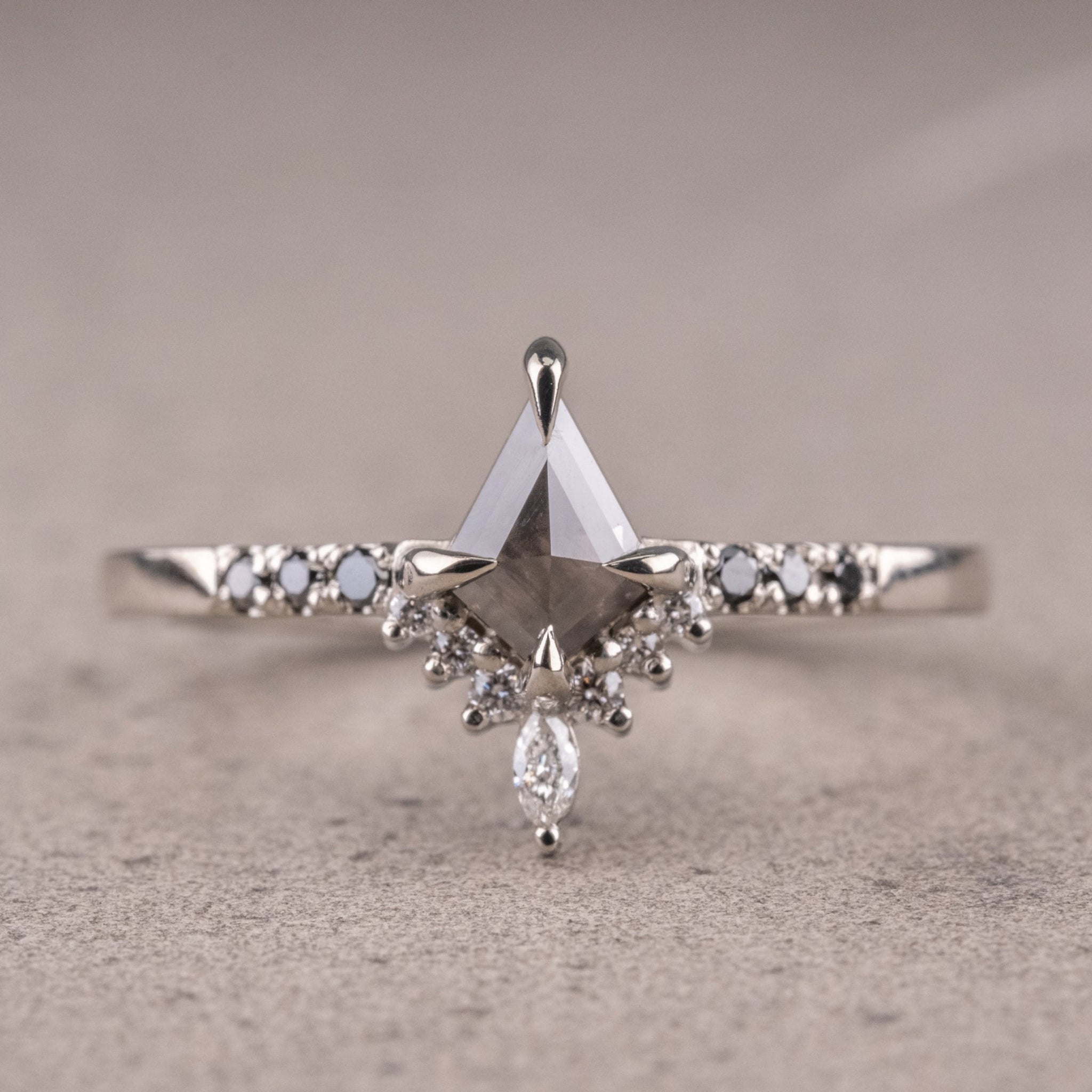 Natural Salt And Pepper 1.30CT Hexagon Diamond Art Deco Unique Engagement Ring | Handmade Ring | Anniversary Ring