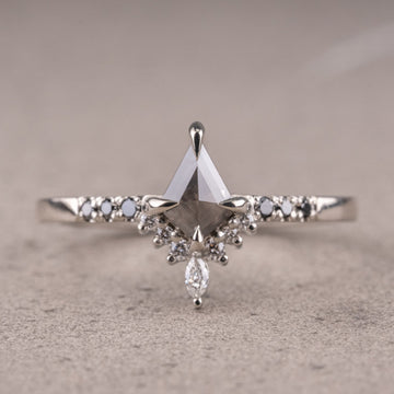 Natural Salt And Pepper 1.30CT Hexagon Diamond Art Deco Unique Engagement Ring | Handmade Ring | Anniversary Ring