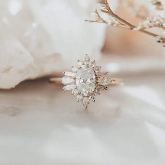 Moissanite 2.15CT Oval Cut Diamond Art Deco Unique Engagement Ring | Handmade Ring | Anniversary Ring - IBIZ Jewel
