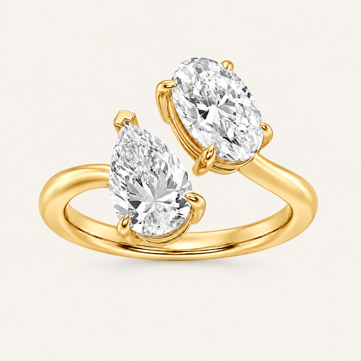 Lab Grown Diamond 3.00 CT Oval & Pear Cut Toi Et Moi Ring