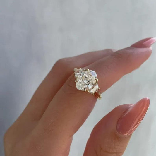 Moissanite 5.00 CT Three Stone Oval Cut Diamond Engagement Ring