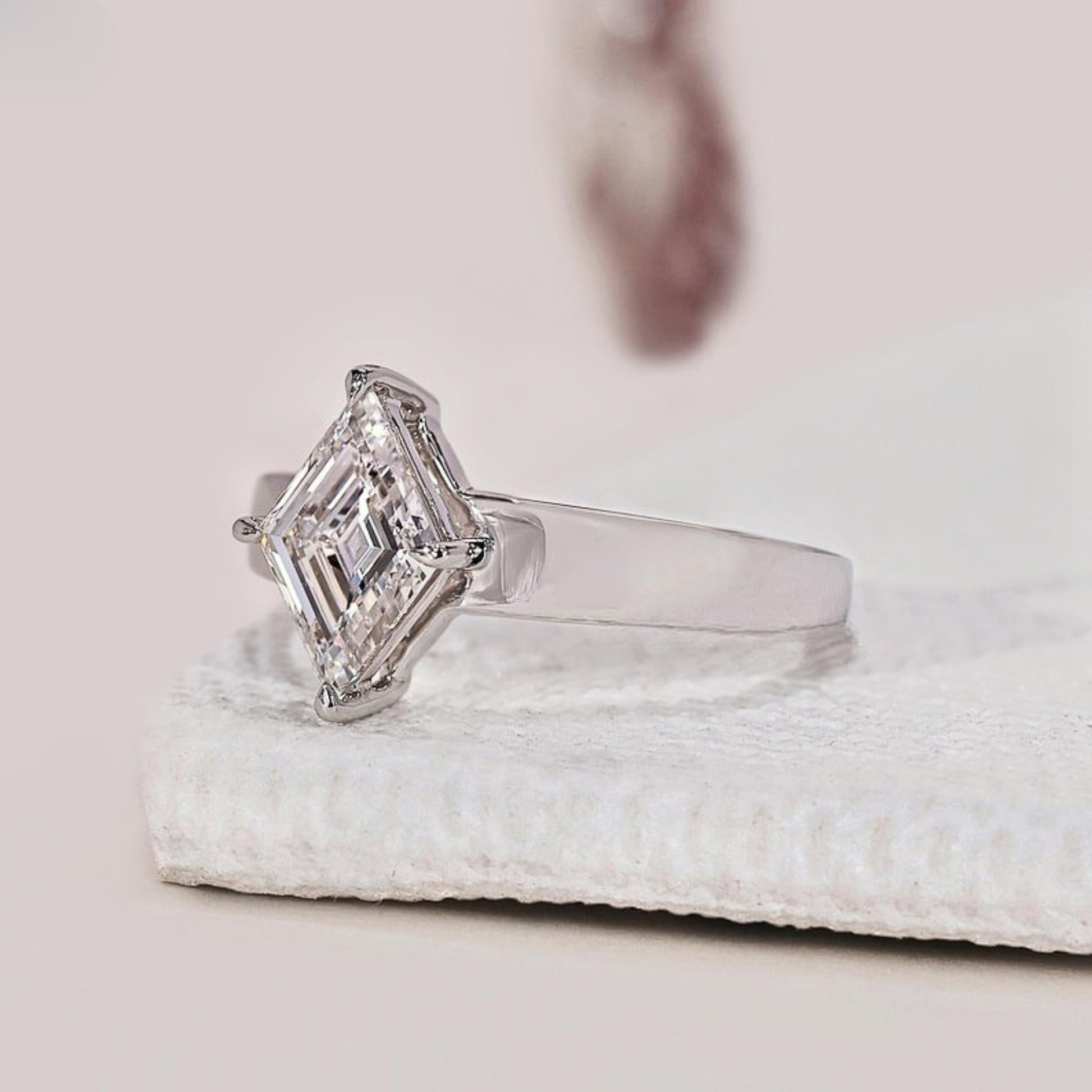 Lab Grown Diamond 3.00 CT Lozenge Cut Solitaire Engagement Ring