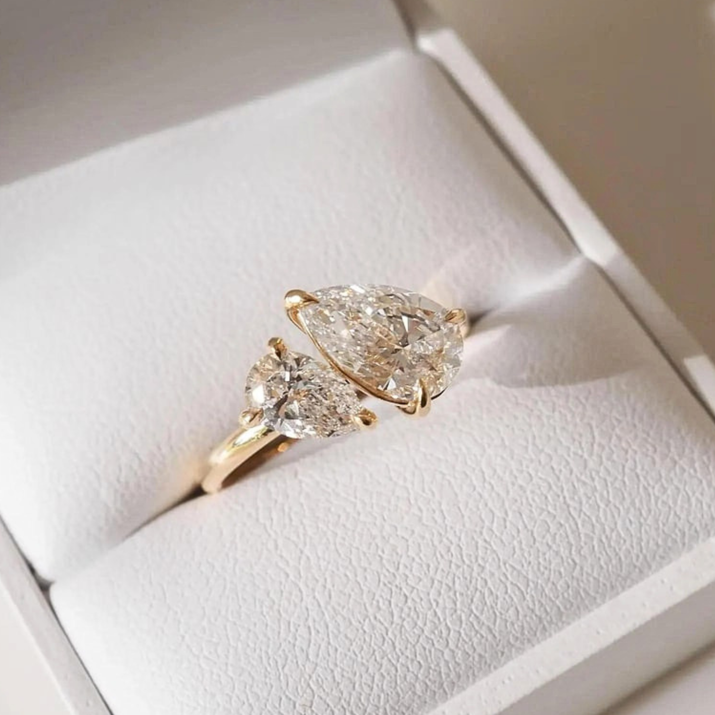 Moissanite 2.05 CT Toi Et Moi Pear Cut Diamond Engagement Ring