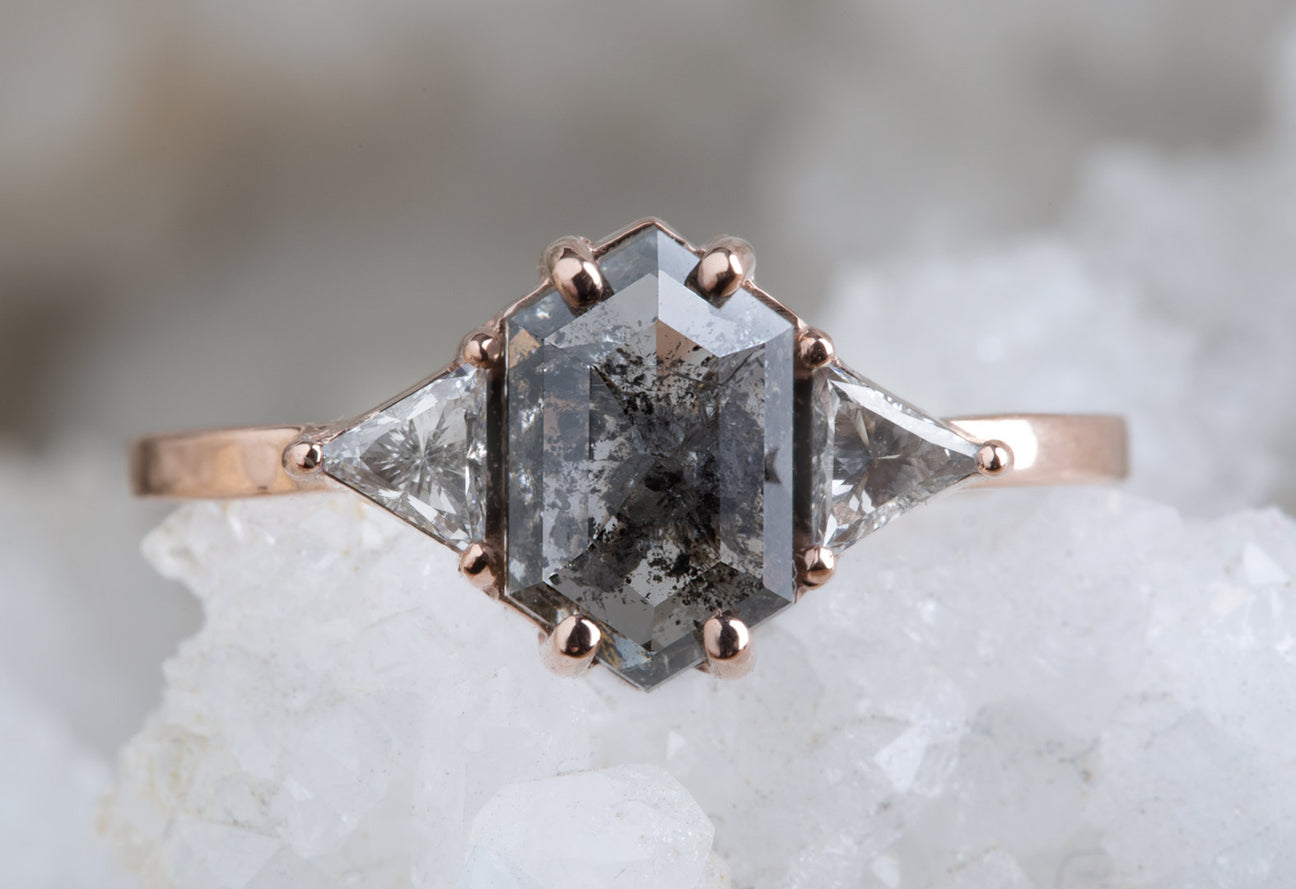 Natural Salt And Pepper 1.90CT Hexagon Diamond Art Deco Unique Engagement Ring | Handmade Ring | Anniversary Ring