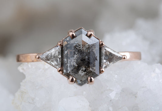 Natural Salt And Pepper 1.90CT Hexagon Diamond Art Deco Unique Engagement Ring | Handmade Ring | Anniversary Ring - IBIZ Jewel