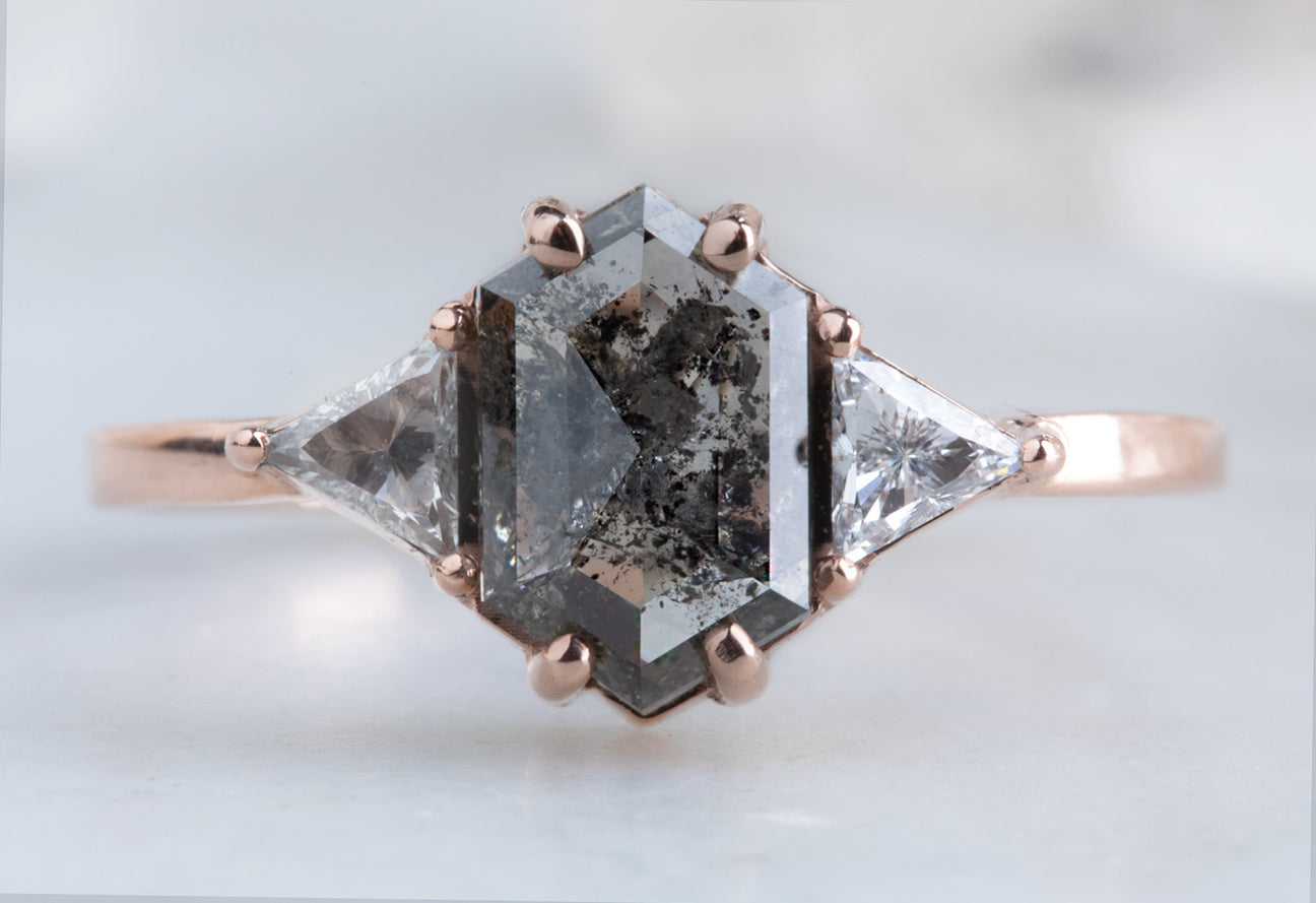 Natural Salt And Pepper 1.90CT Hexagon Diamond Art Deco Unique Engagement Ring | Handmade Ring | Anniversary Ring