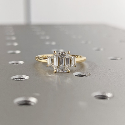 Moissanite 3.00 CT Three Stone Emerald Cut Diamond Engagement Ring