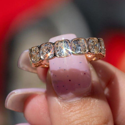 Moissanite 4.05CT Cushion Diamond Band Art Deco Unique Engagement Ring | Handmade Ring | Anniversary Ring - IBIZ Jewel