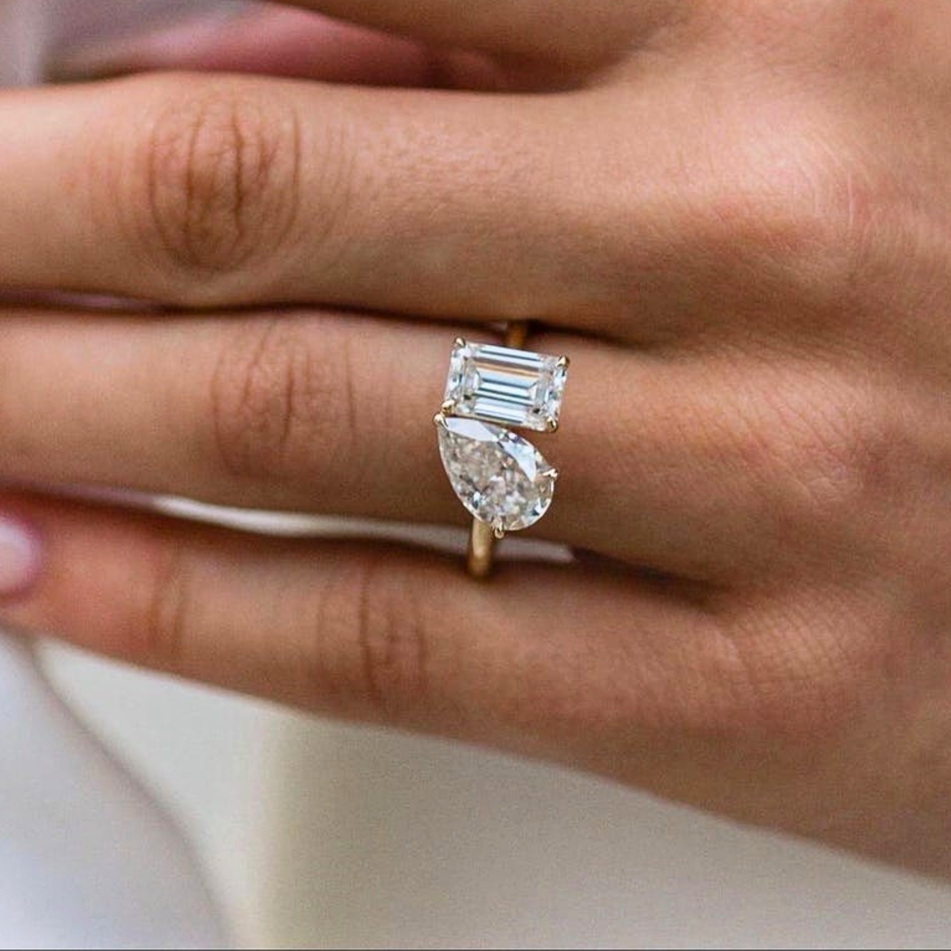 Lab Grown diamond 2.50 CT Toi Et Moi Emerald Cut And Pear Cut Engagement Ring