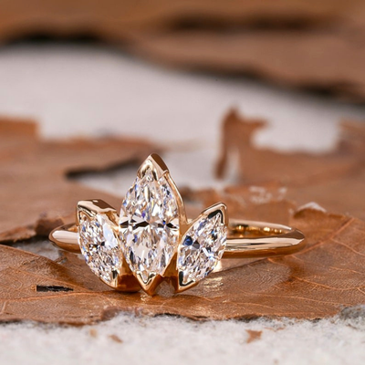 Lab Grown Diamond 1.00 CT Three Stone Marquise Cut Engagement Ring