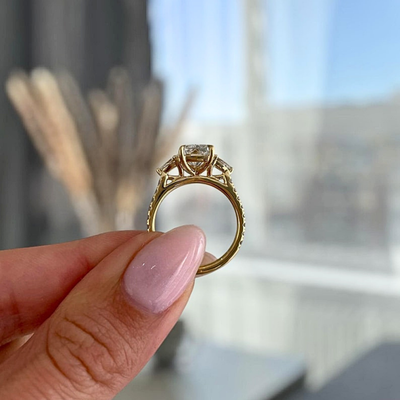 Lab Grown Diamond 3.00 CT Three Stone Cushion Cut Engagement Ring