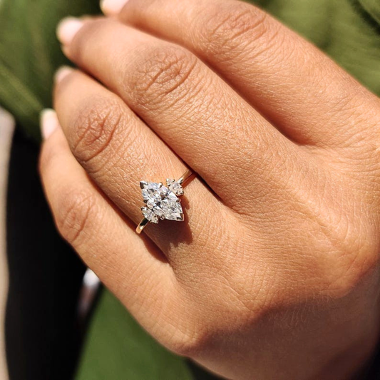 Moissanite 1.00 CT Three Stone Marquise Cut Diamond Engagement Ring