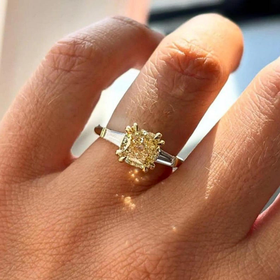 Moissanite 1.00 CT Fancy Yellow Cushion Cut Diamond Engagement Ring