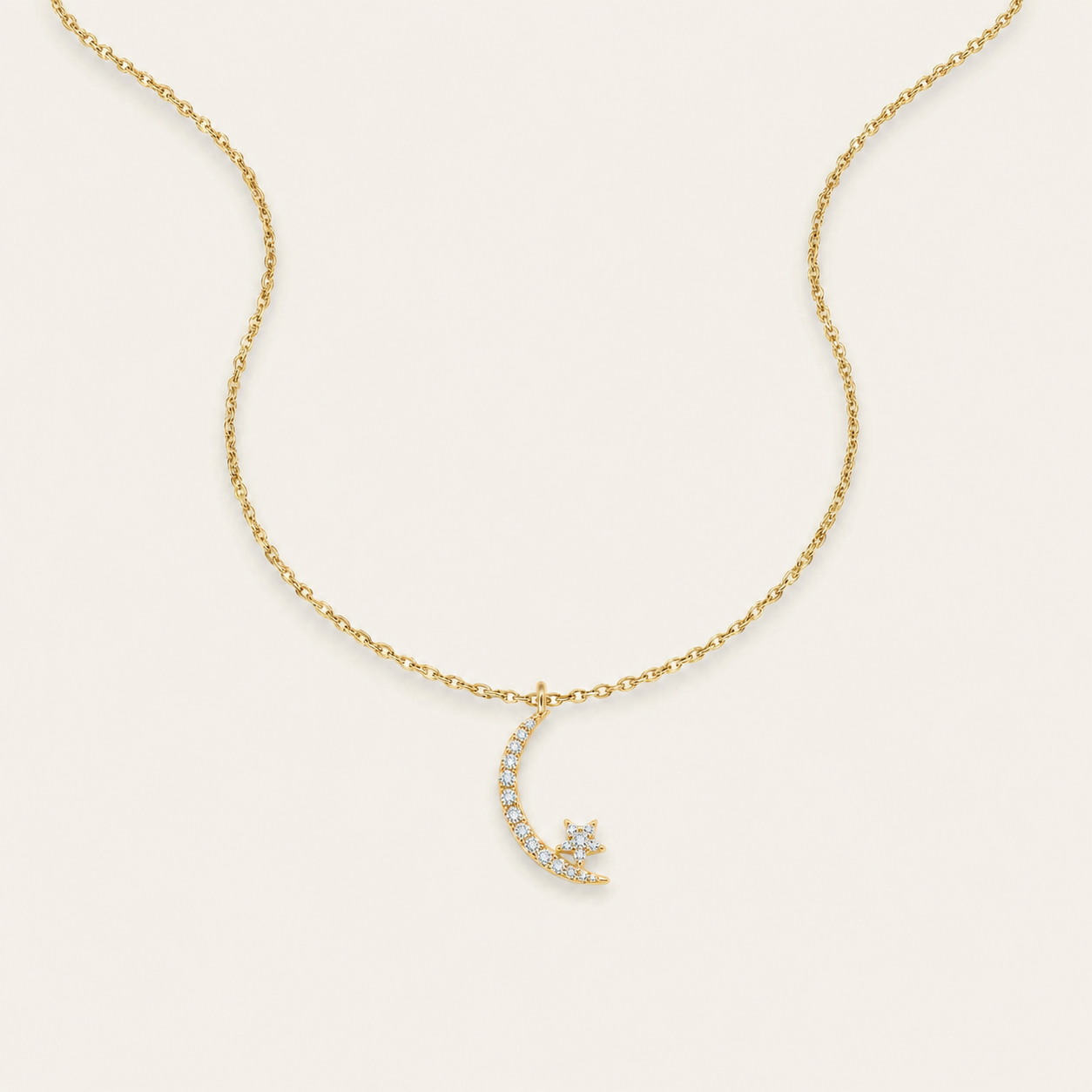 Moissanite 0.50 CT Round Cut Diamond Moon & Star Necklace