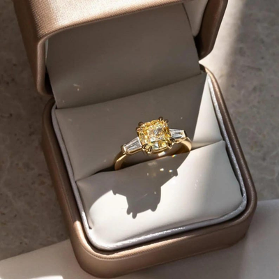 Moissanite 1.00 CT Fancy Yellow Cushion Cut Diamond Engagement Ring