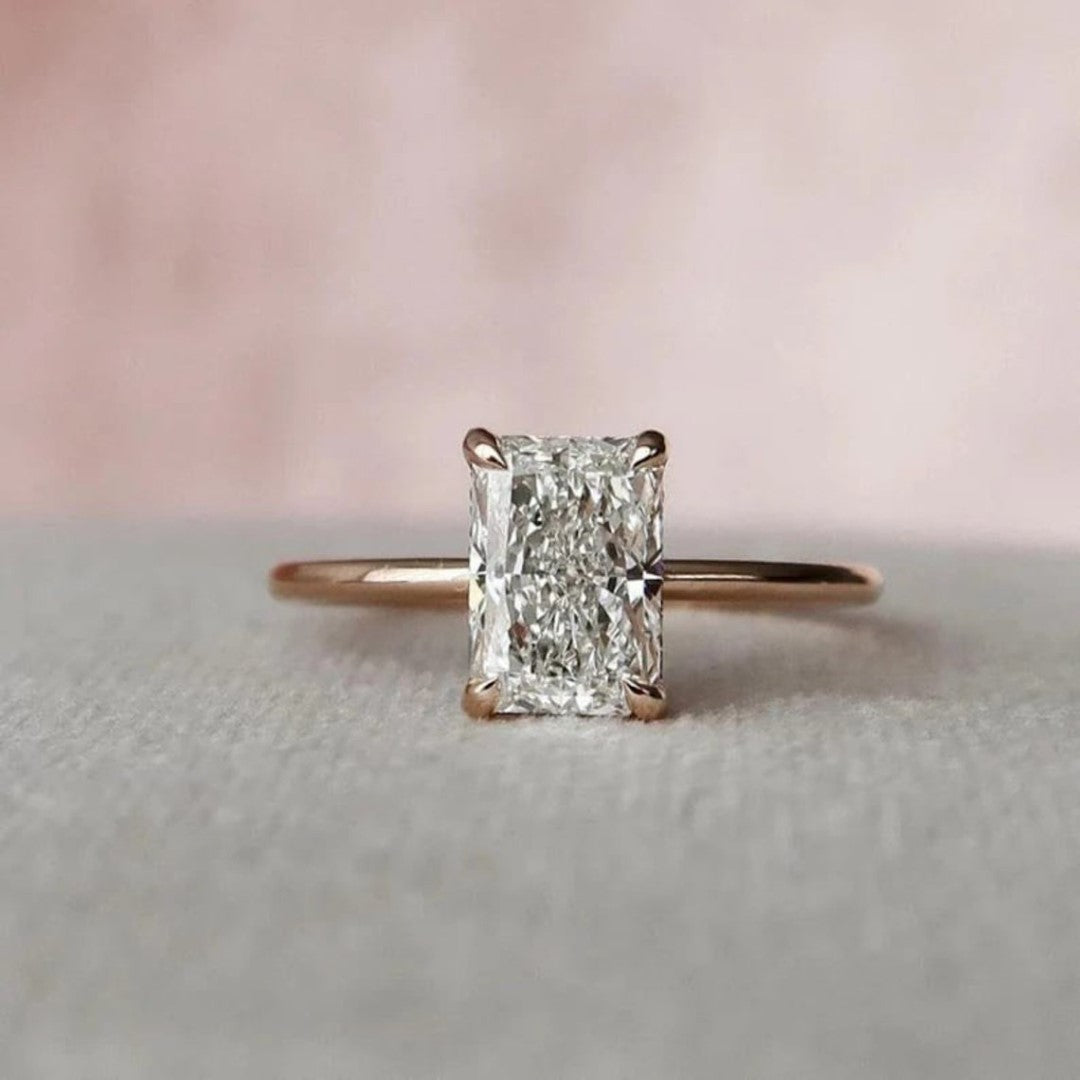 Moissanite 1.95CT Radiant Diamond Art Deco minimalist Engagement Ring