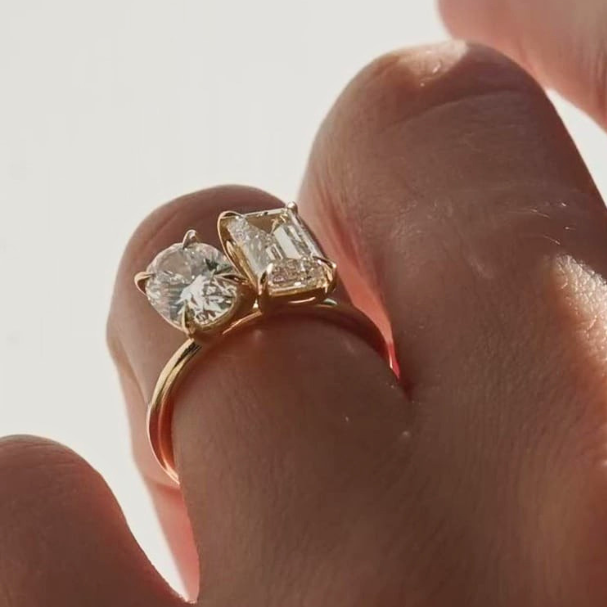 Moissanite 3 CT Toi Et Moi Emerald Cut and Oval Cut Diamond Engagement Ring