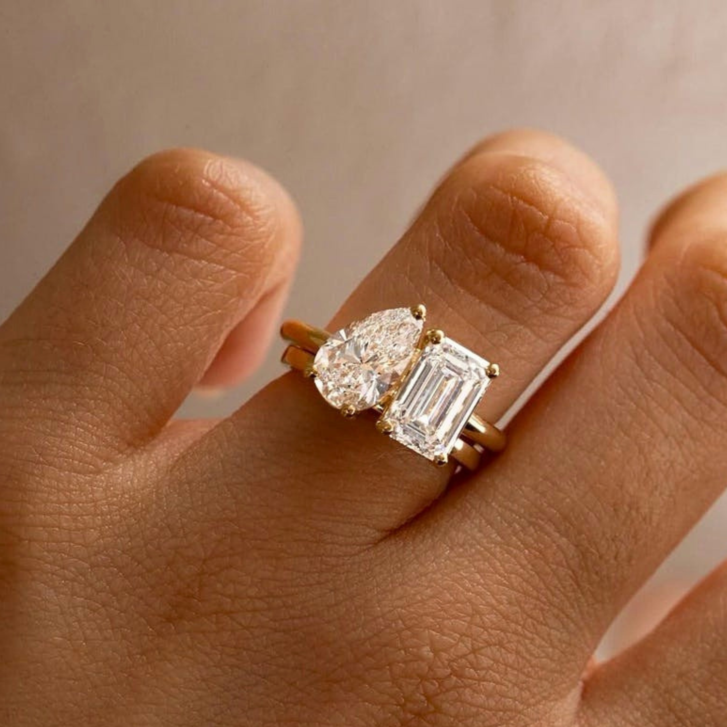 Lab Grown diamond 2.50 CT Toi Et Moi Emerald Cut And Pear Cut Engagement Ring