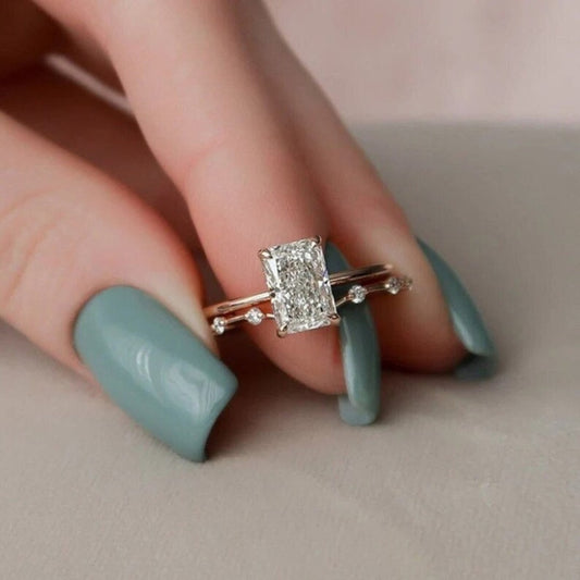 Moissanite 1.95CT Radiant Diamond Art Deco minimalist Engagement Ring - IBIZ Jewel