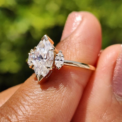 Moissanite 1.00 CT Three Stone Marquise Cut Diamond Engagement Ring