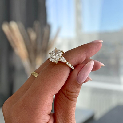 Lab Grown Diamond 3.00 CT Three Stone Cushion Cut Engagement Ring