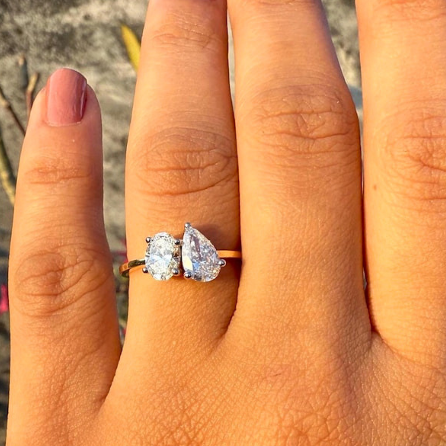 Lab Grown Diamond 1.50 CT Toi Et Moi Oval Cut And Pear Cut Engagement Ring