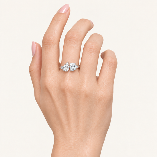 Lab Grown Diamond 2.17 CT Pear & Oval Cut Toi Et Moi Ring