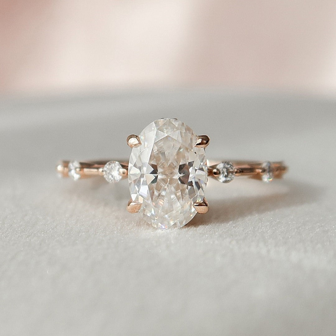 Moissanite 2.45CT Oval Cut Diamond Art Deco Unique Engagement Ring