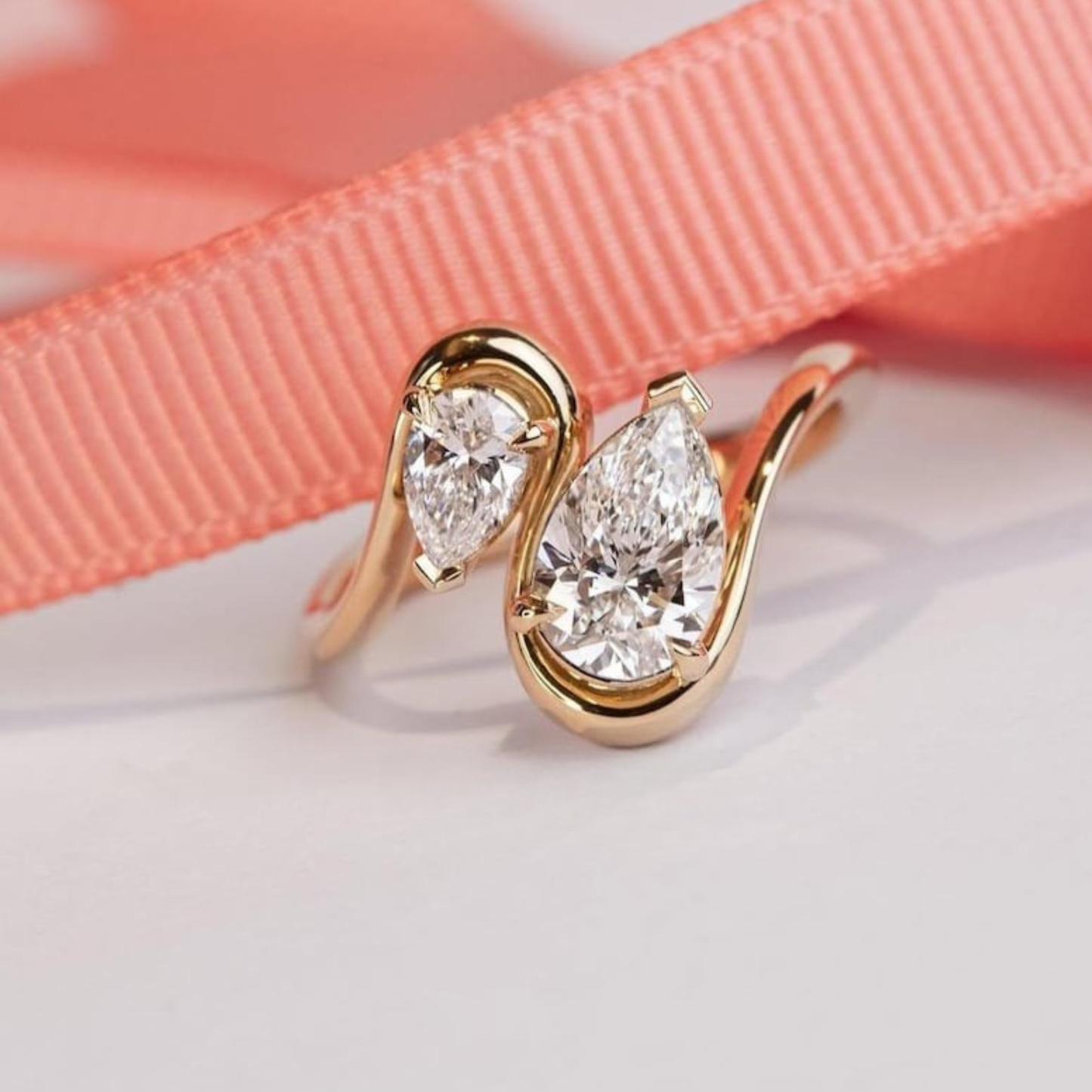 Moissanite 3.50 CT Toi Et Moi Pear Cut Diamond Engagement Ring
