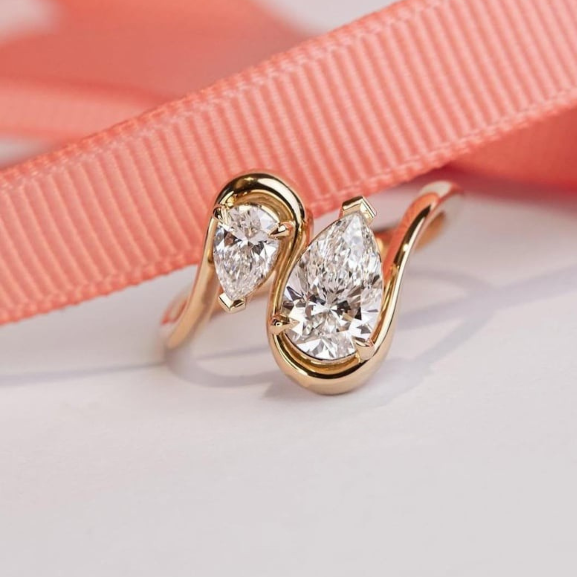 Moissanite 3.50 CT Toi Et Moi Pear Cut Diamond Engagement Ring