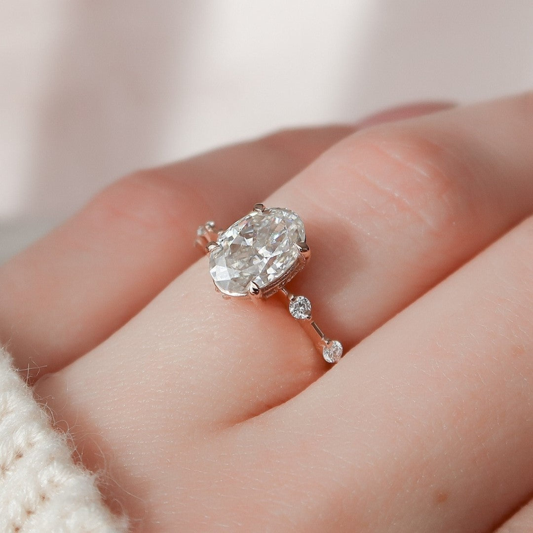 Moissanite 2.45CT Oval Cut Diamond Art Deco Unique Engagement Ring