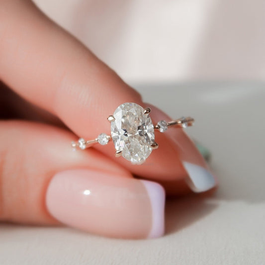 Moissanite 2.45CT Oval Cut Diamond Art Deco Unique Engagement Ring - IBIZ Jewel