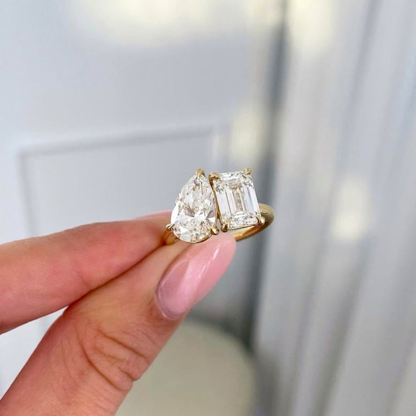 Lab Grown diamond 2.50 CT Toi Et Moi Emerald Cut And Pear Cut Engagement Ring
