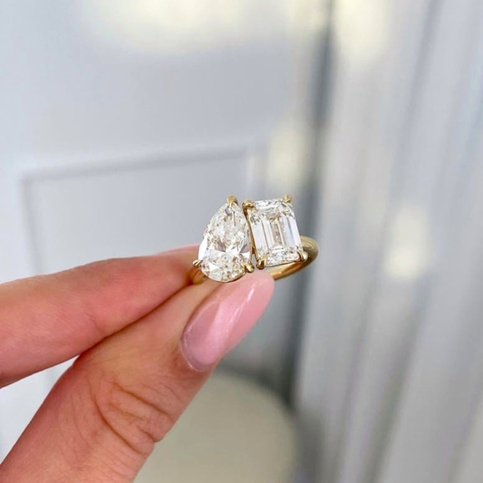 Lab Grown diamond 2.50 CT Toi Et Moi Emerald Cut And Pear Cut Engagement Ring