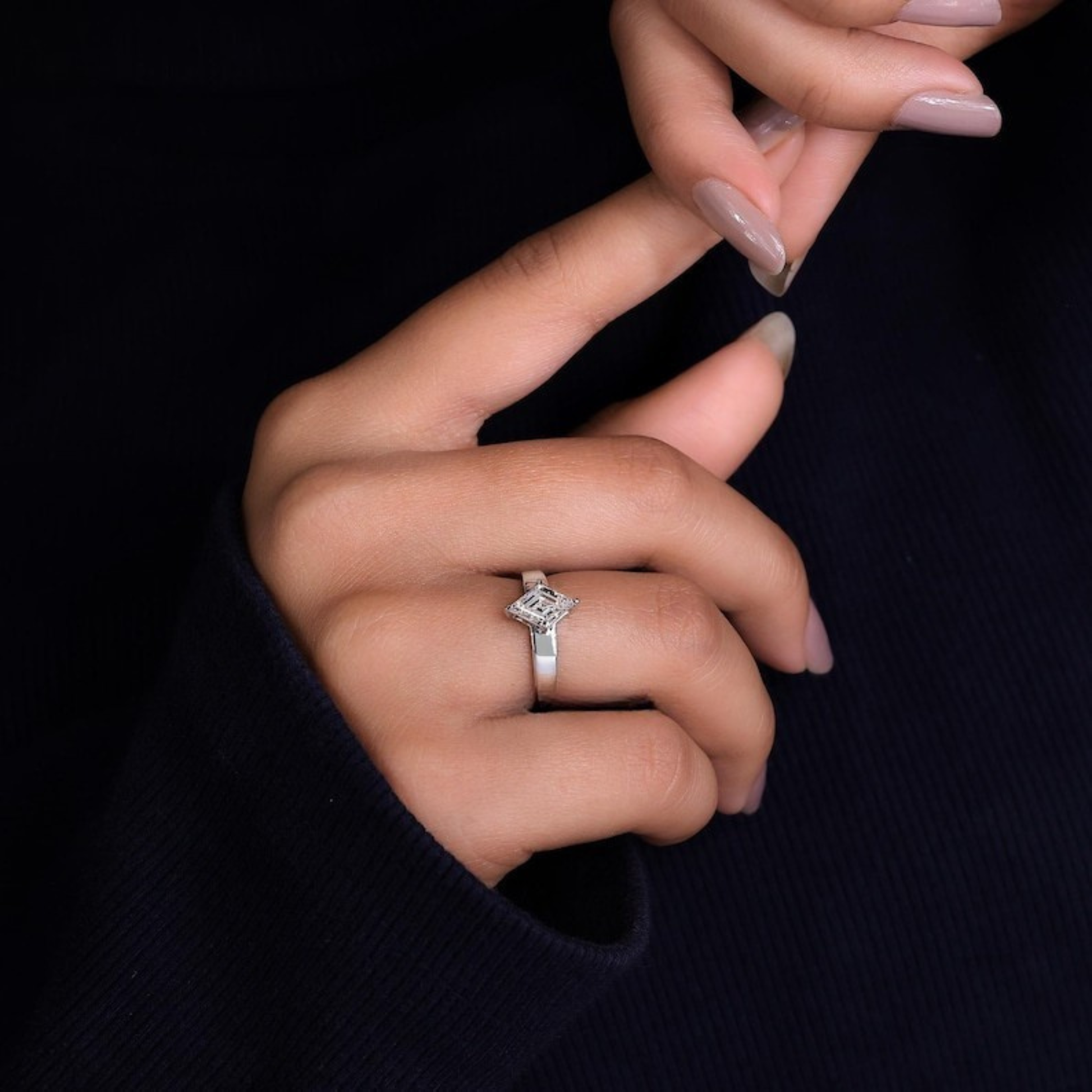 Lab Grown Diamond 3.00 CT Lozenge Cut Solitaire Engagement Ring