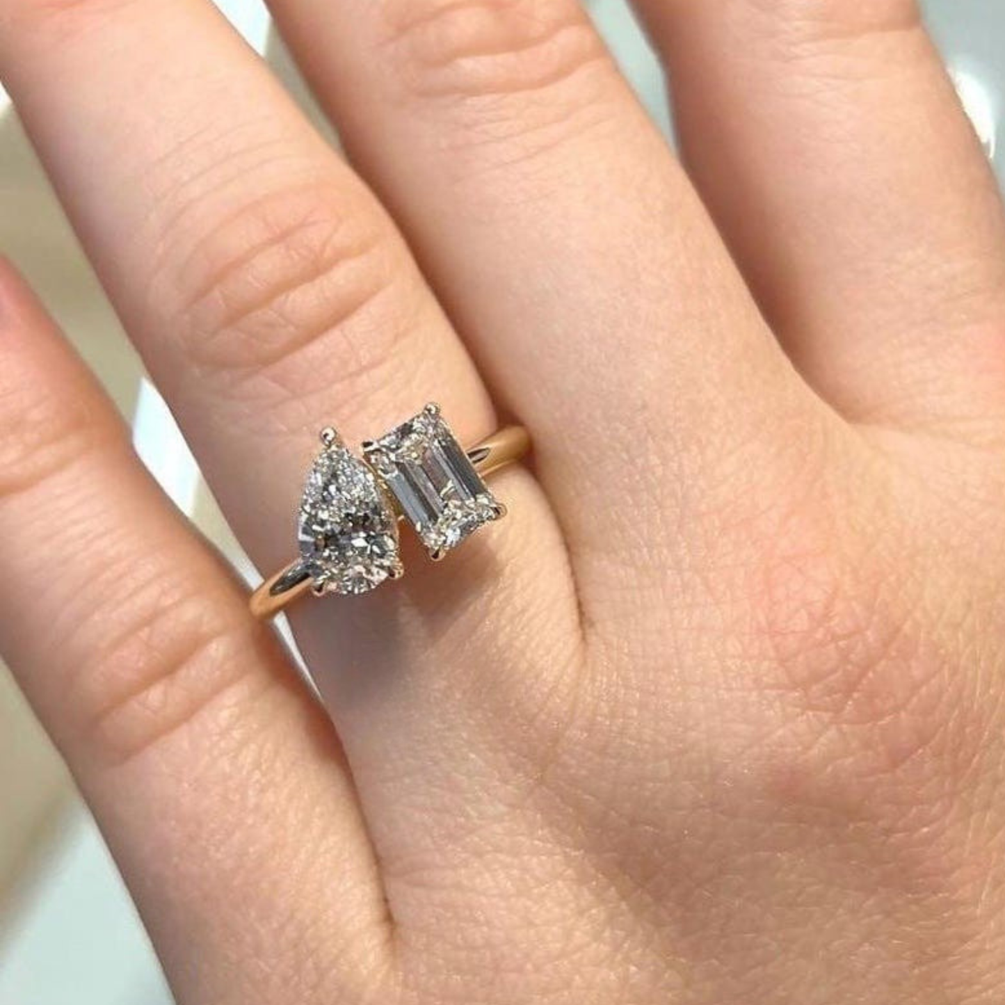 Lab Grown diamond 2.50 CT Toi Et Moi Emerald Cut And Pear Cut Engagement Ring