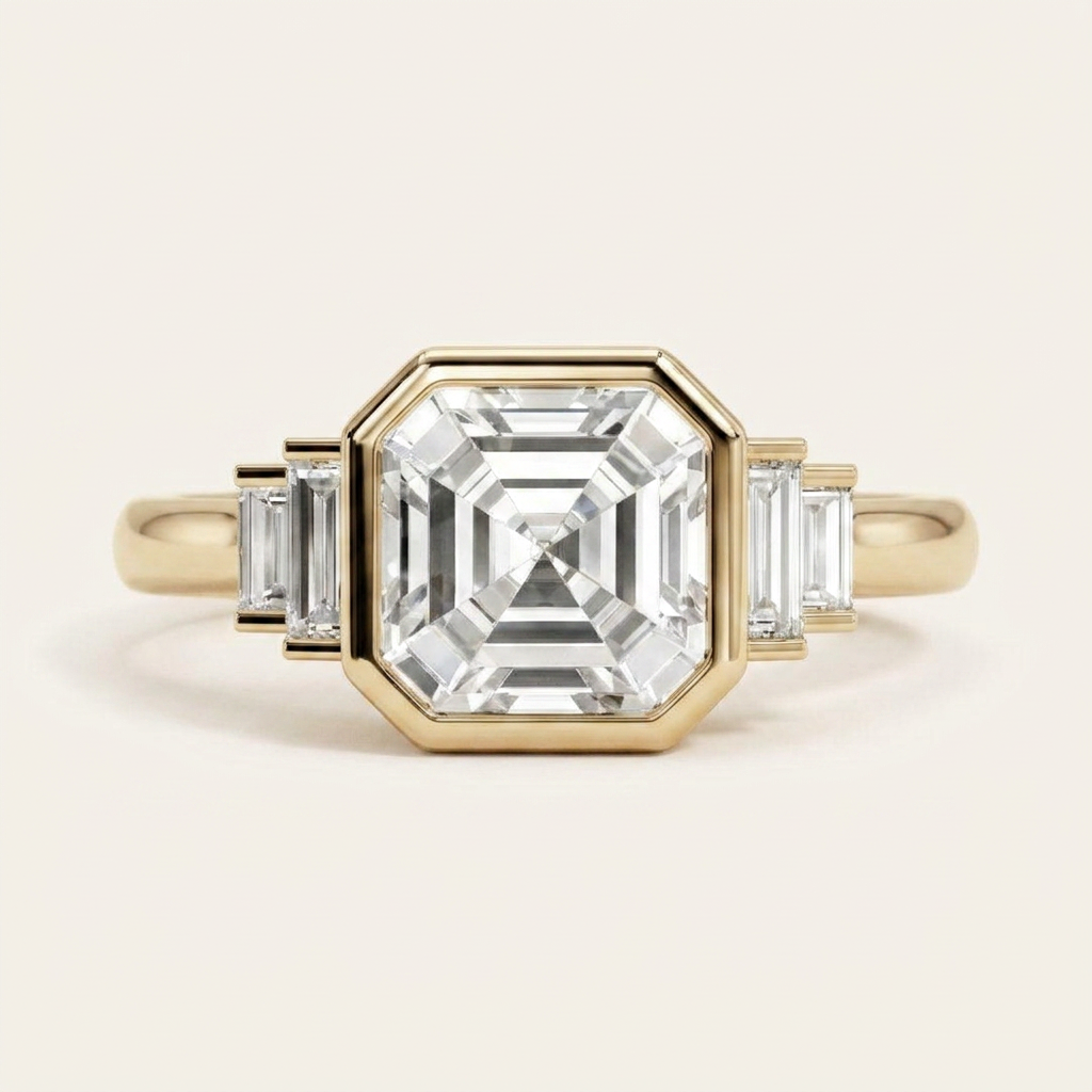 Moissanite 3.55 CT Asscher & Baguette Cut Diamond Cluster Five-Stone Ring