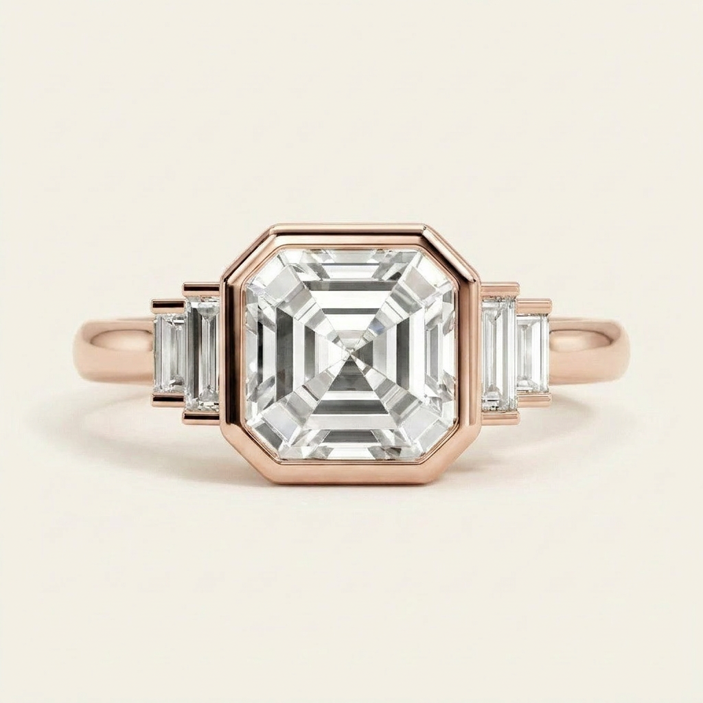 Moissanite 3.55 CT Asscher & Baguette Cut Diamond Cluster Five-Stone Ring