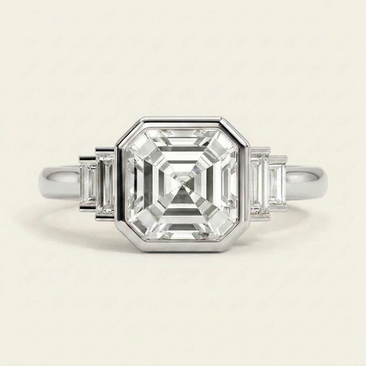 Moissanite 3.55 CT Asscher & Baguette Cut Diamond Cluster Five-Stone Ring