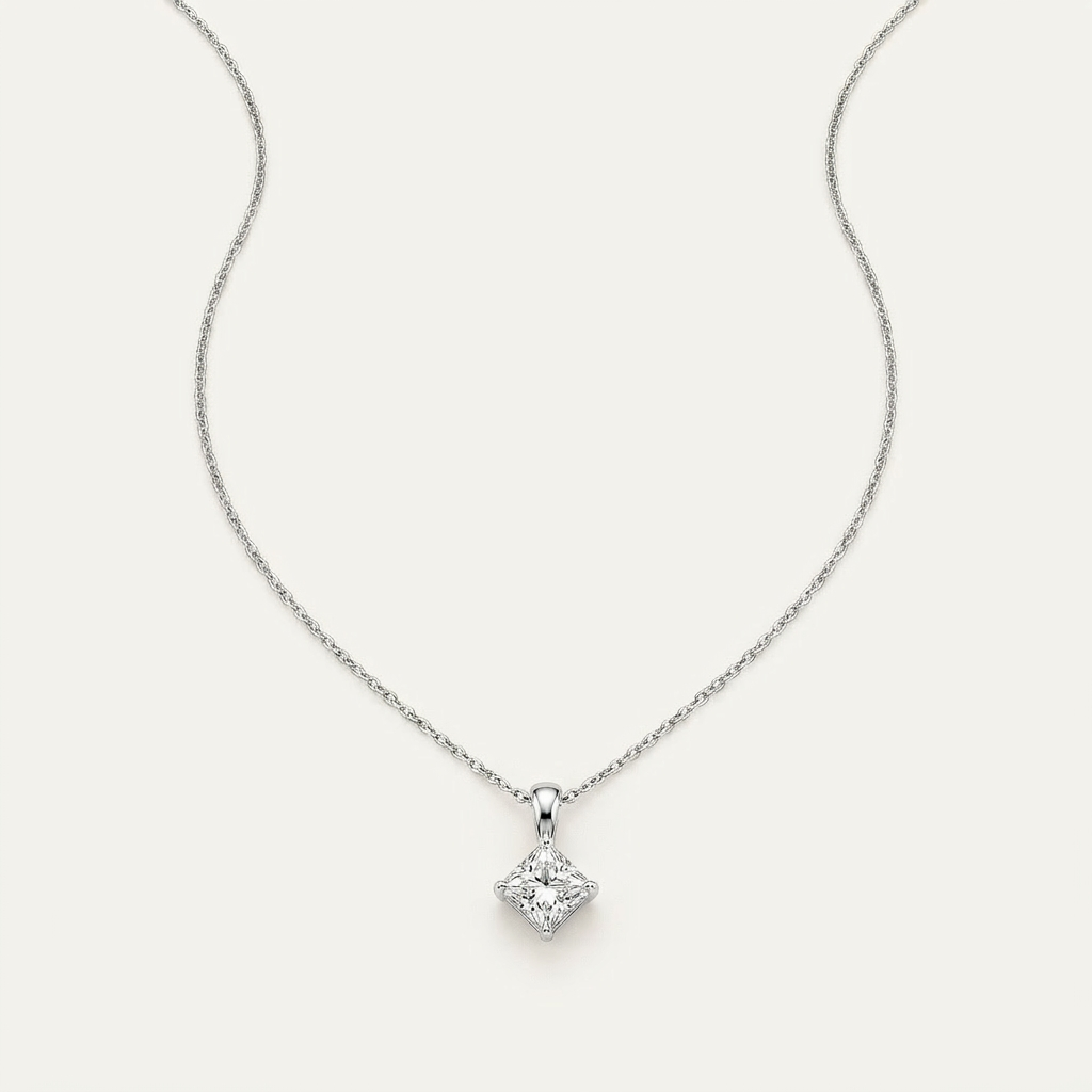 Moissanite 0.40 CT Princess Cut Diamond Solitaire Necklace