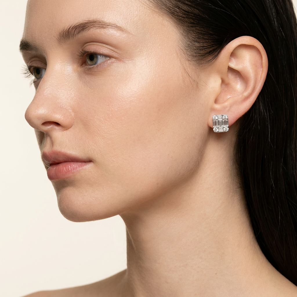 Moissanite 0.99 CT Baguette & Round Cut Diamond Hoop Earrings