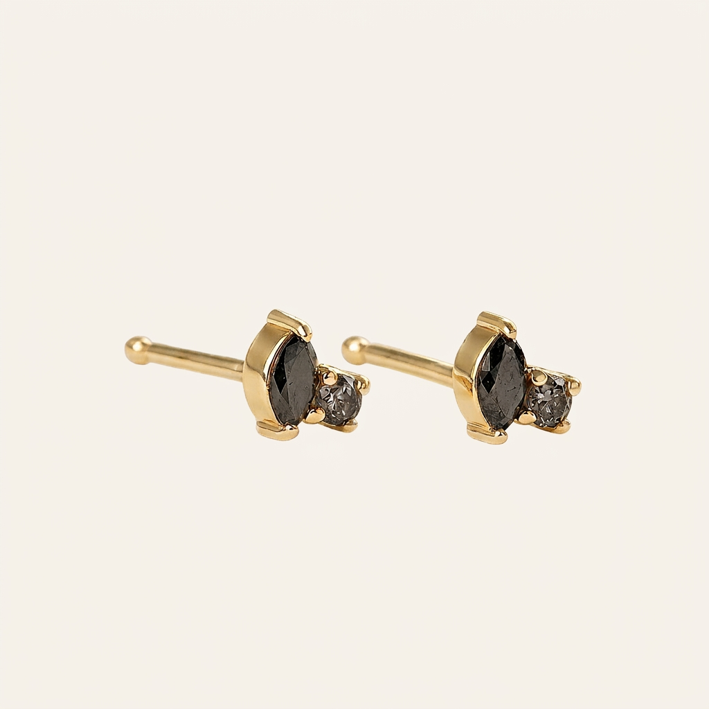 0.20 CT Marquise & Round Cut Salt and Pepper Diamond Stud Earrings