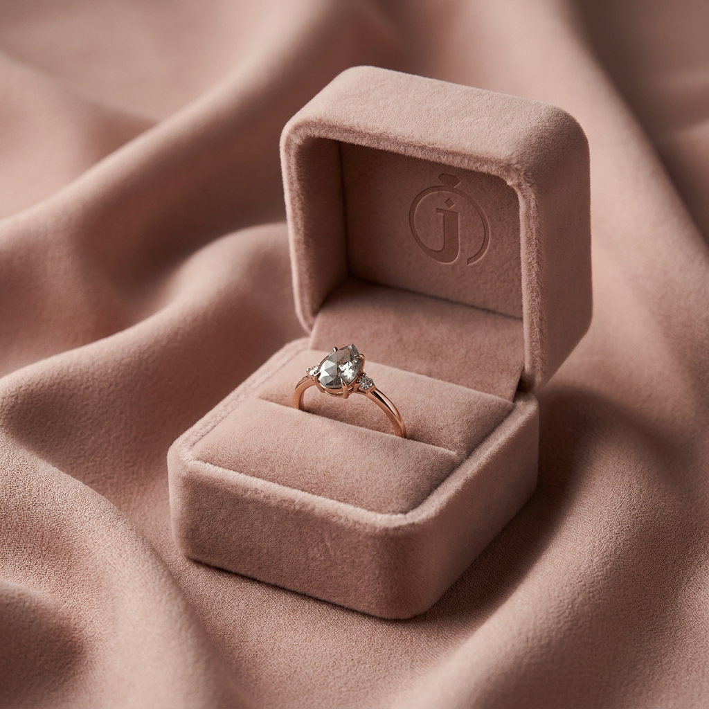1.45 CT Pear & Round Cut Salt and Pepper Diamond Three Stone Ring