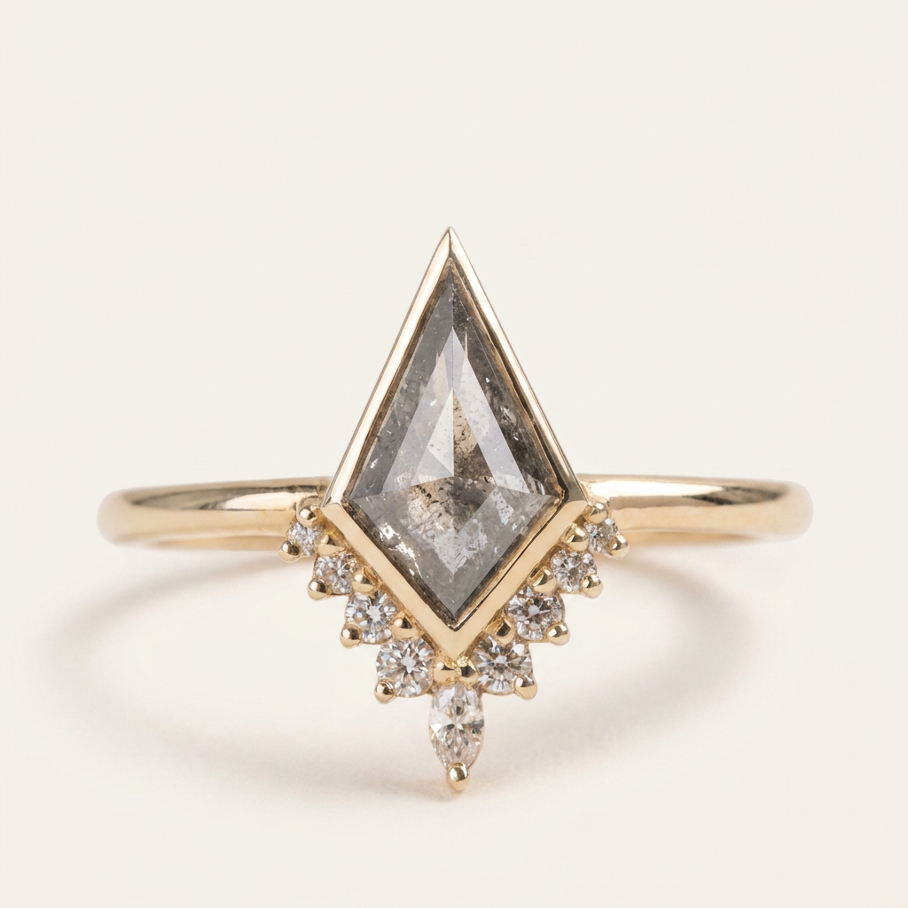 1.70 CT Kite & Round Cut Salt and Pepper Diamond Cluster Ring