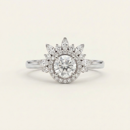 Moissanite 2.30 CT Round & Marquise Cut Diamond Cluster , Halo Ring