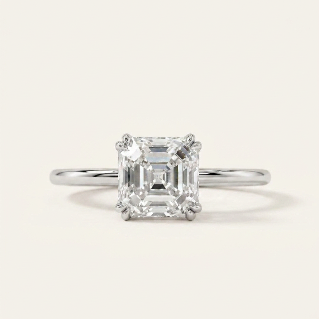 Moissanite 2.19 CT Asscher Cut Diamond Solitaire Ring