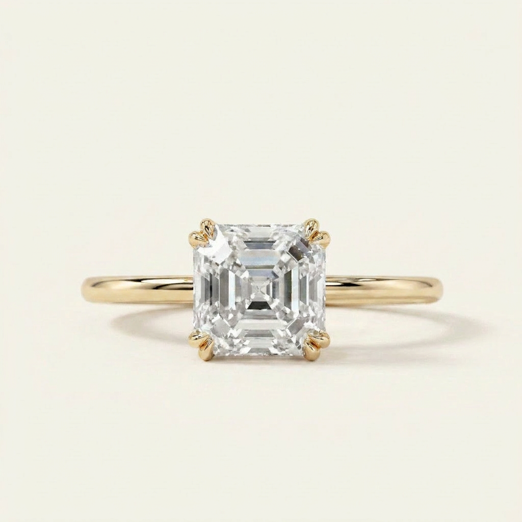 Moissanite 2.19 CT Asscher Cut Diamond Solitaire Ring