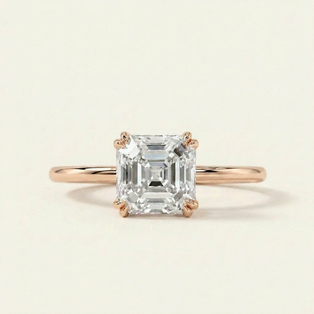 Moissanite 2.19 CT Asscher Cut Diamond Solitaire Ring